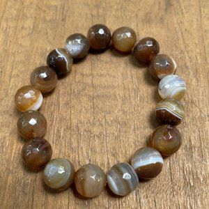 Hand Made Glass Beaded Brown Tone Stretch Bracelet - 8.5"